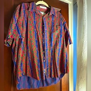 Vintage 1980s Perry Ellis bright Camp Shirt XL Saks 5th Ave cotton/Rayon